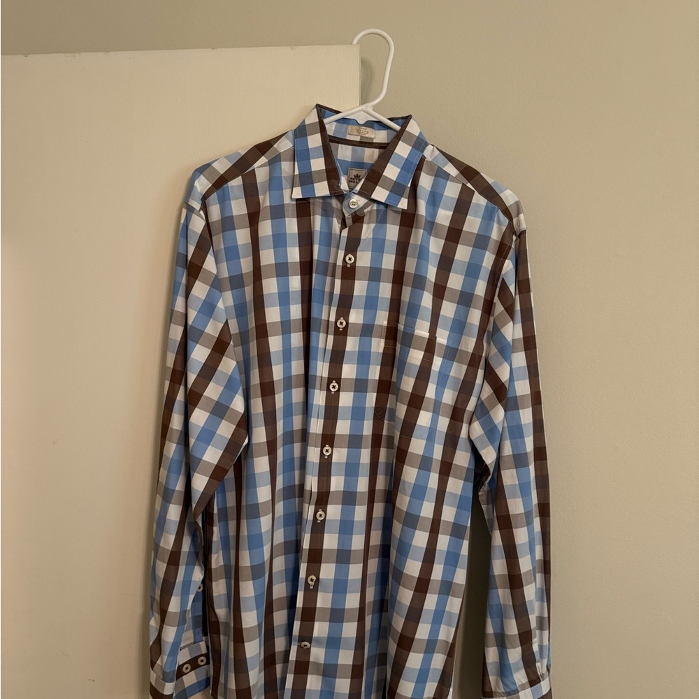 Peter Millar Blue and Brown Plaid Shirt